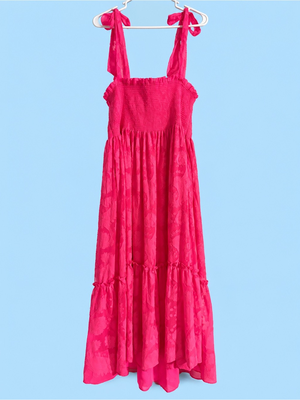 Lilly Pulitzer Pink Smocked Maxi Dress Women’s XL Tiered Floral Textured Tie